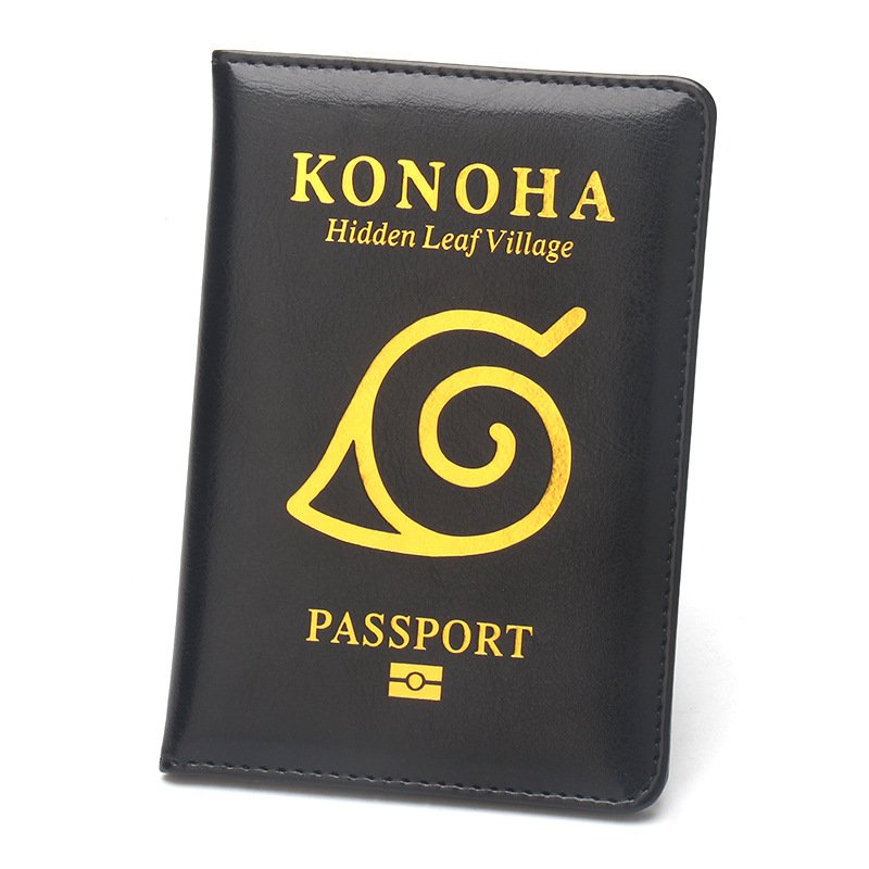 Protège-Passeport Konoha — Hidden Leaf Village (Simili Cuir Noir & Or)