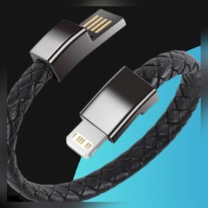 Bracelet Chargeur USB pour iPhone – Câble Lightning en Cuir Tressé
